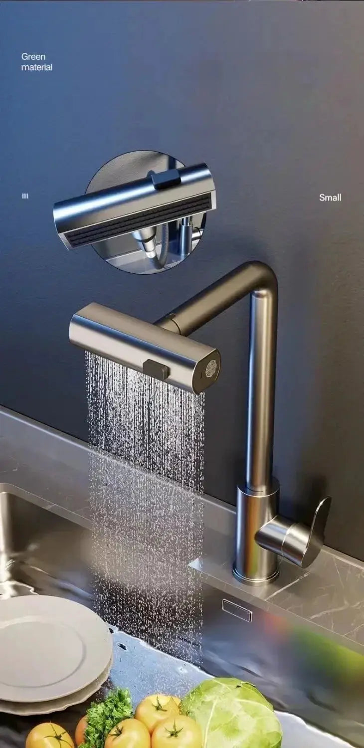 Simples Market grey stainless steel pull-out kitchen faucet with spray head and stream/shower modes, deck-mounted