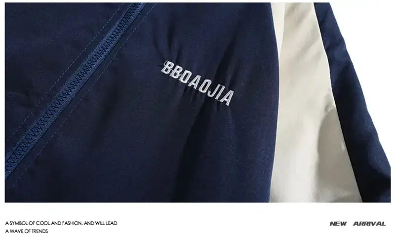 Hip Hop varsity windbreaker jacket by Simples Market, navy with white patchwork panel, front zip