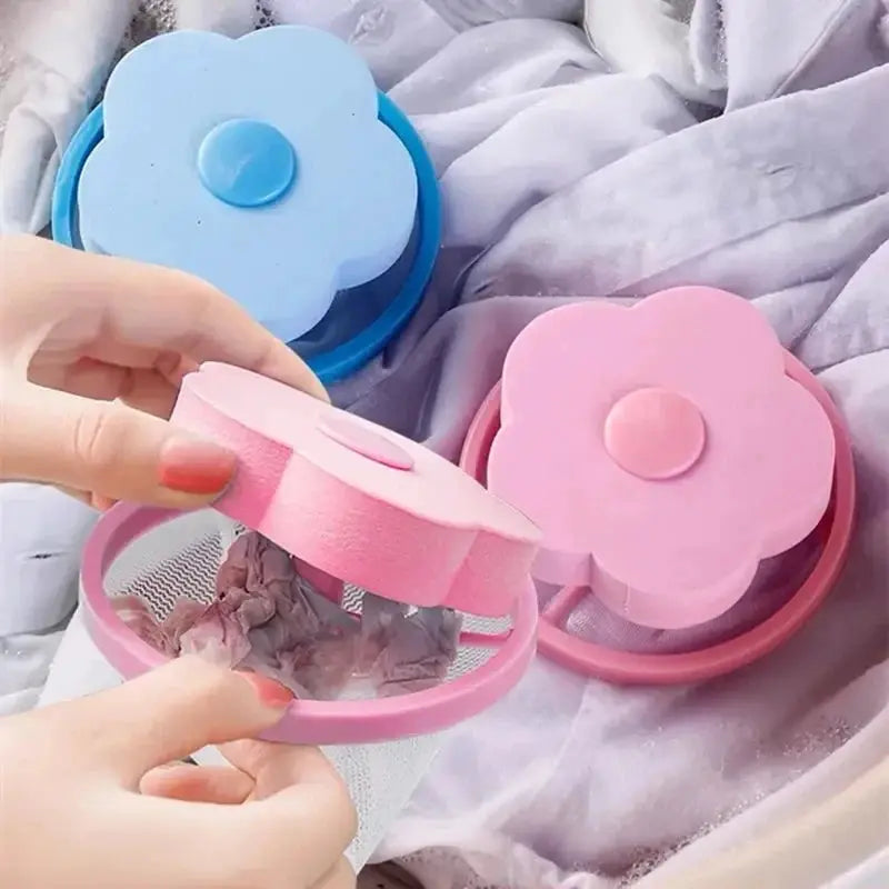Plum Blossom Washing Machine Filter Hair Catcher Ball Mesh Reusable Pet Fur Lint Cleaner For Laundry