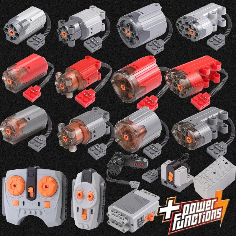Electric Motor Set for MOC Remote Control Cars with Lithium Battery Box Connectors and Led Lights
