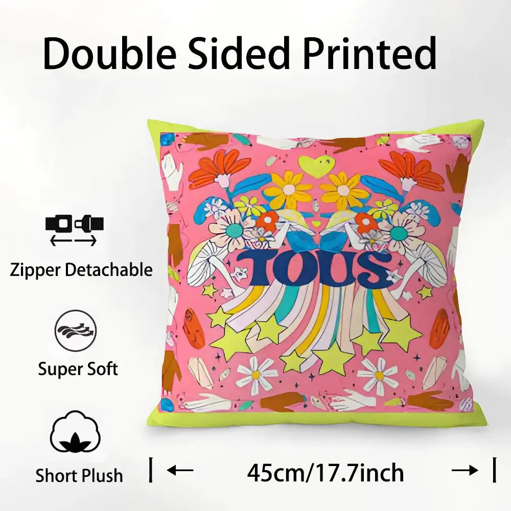 Pillow cover pink double-sided printed, plush fabric, zipper detachable, 45cm/17.7in