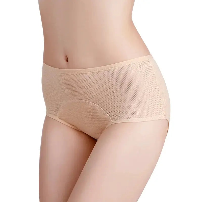 Simples Market menstrual period panties, beige high-waist mesh leak-proof underwear for women