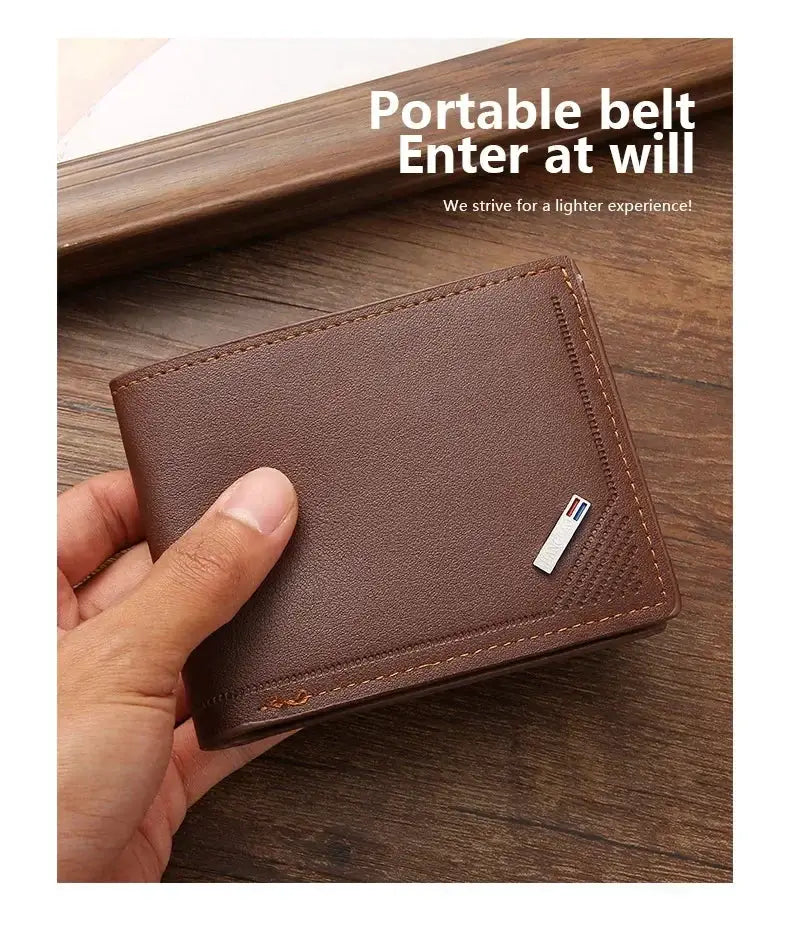Men's brown leather short wallet by Simples Market, slim foldable minimalist design