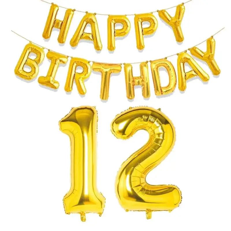 15 Piece Gold Happy Birthday Foil Balloons Set With Numeric Cutouts For Milestone Ages 10 To 60 Kids And Adults