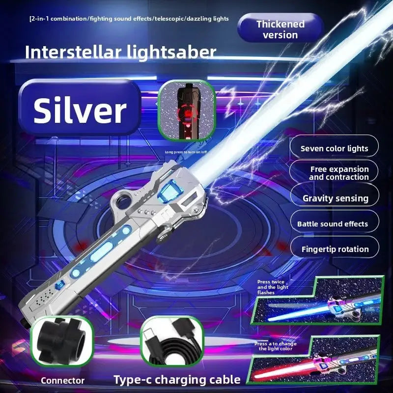 Children Colorful Glowing Telescopic Sword Toy 2 In 1 Light Up Laser Sword With Music Rotating Decompression Toy