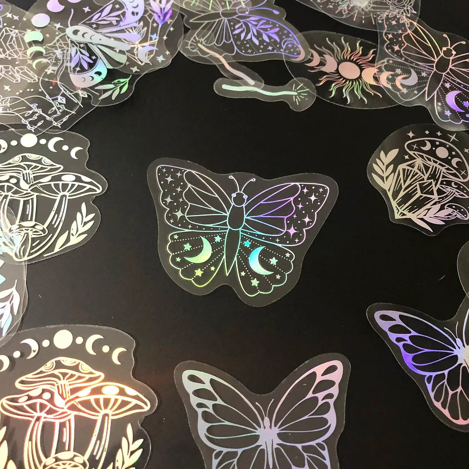 40 Pcs Holographic Glitter Stickers PET Transparent Waterproof Decorative Decals For Water Bottles Laptops Scrapbooking