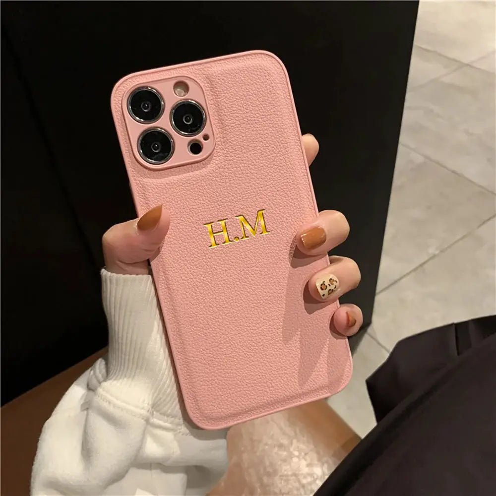 LuxCase Personalized Leather iPhone Case For 11 Through 17 Pro Max Plus 17 Air With Custom Initials And Name Engraving