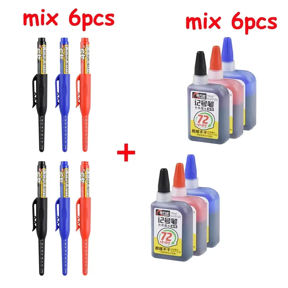 45mm Waterproof Long Head Marker Pen for Deep Hole Marking Tile Carpentry Woodworking Multi Purpose Ink Black Blue Red