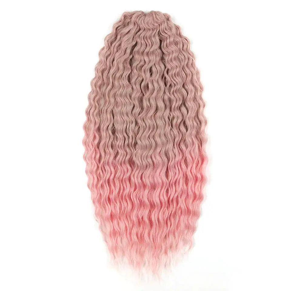 Crochet hair extensions, 22in Ariel curl, pink ombre rainbow, 300g synthetic water-wave twists