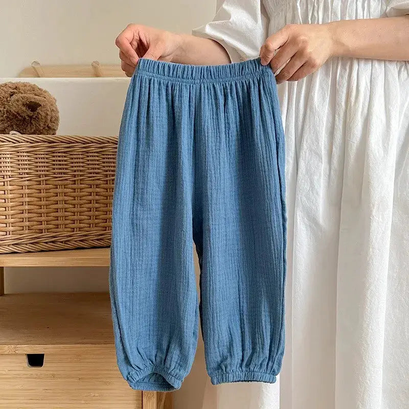 Kids Anti Mosquito Pants Summer Thin Solid Color Loose Casual Trousers Unisex Bloomers For Boys And Girls Ages 4 To 6