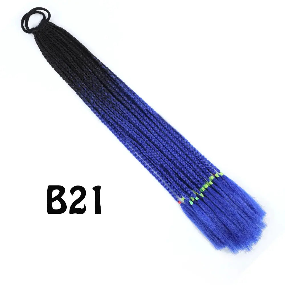 Synthetic gradient braided ponytail extension with elastic band, 24 inches, black-to-blue gradient braid