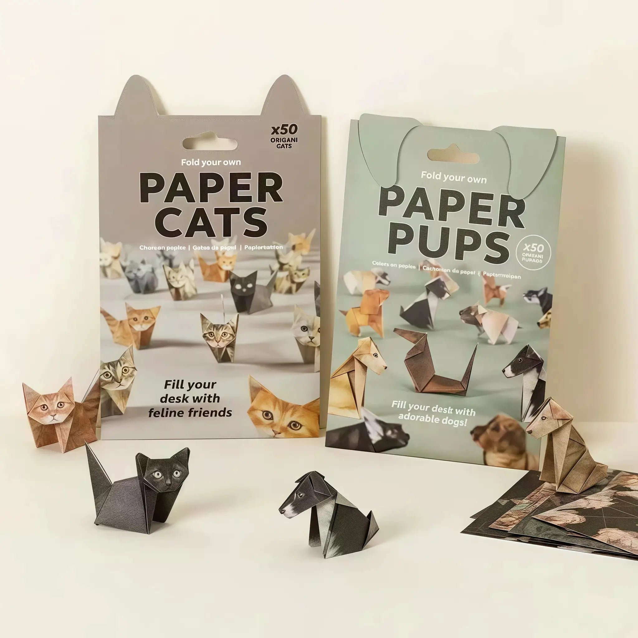 DIY Origami Paper Animals Kit 50 Pieces Cats Dogs Dinosaurs Fold Your Own 3D Desk Decor Toy For Kids And Adults