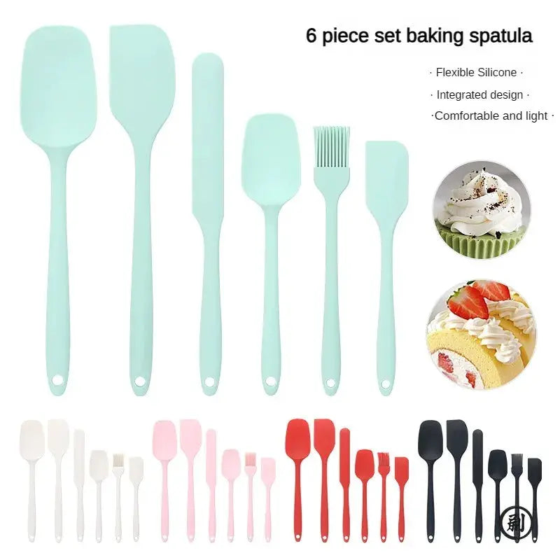 Six Piece Silicone Spatula Set For Baking And Cake Frosting Kit With Brush Nonstick Scrapers And Cream Spreads