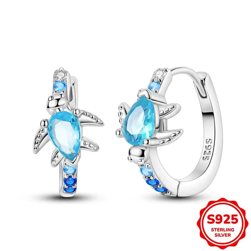 925 Sterling Silver Blue Zircon Butterfly Hoop Earrings for Women Fine Jewelry Gift