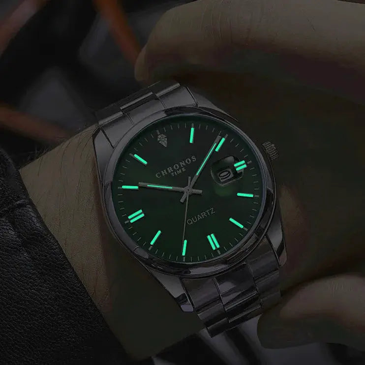 Chronos Luxury Mens Stainless Steel Wristwatch Waterproof Luminous Hands Date Quartz Movement