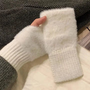 Autumn Winter Soft Mink Fleece Half Finger Gloves for Women Plush Fingerless Wrist Mittens for Driving and Writing