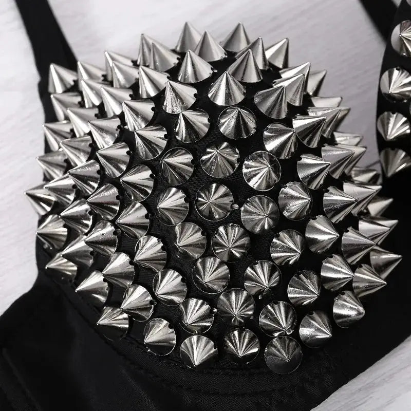 Spike stud bra top by Simples Market, black wireless lingerie with metallic studs