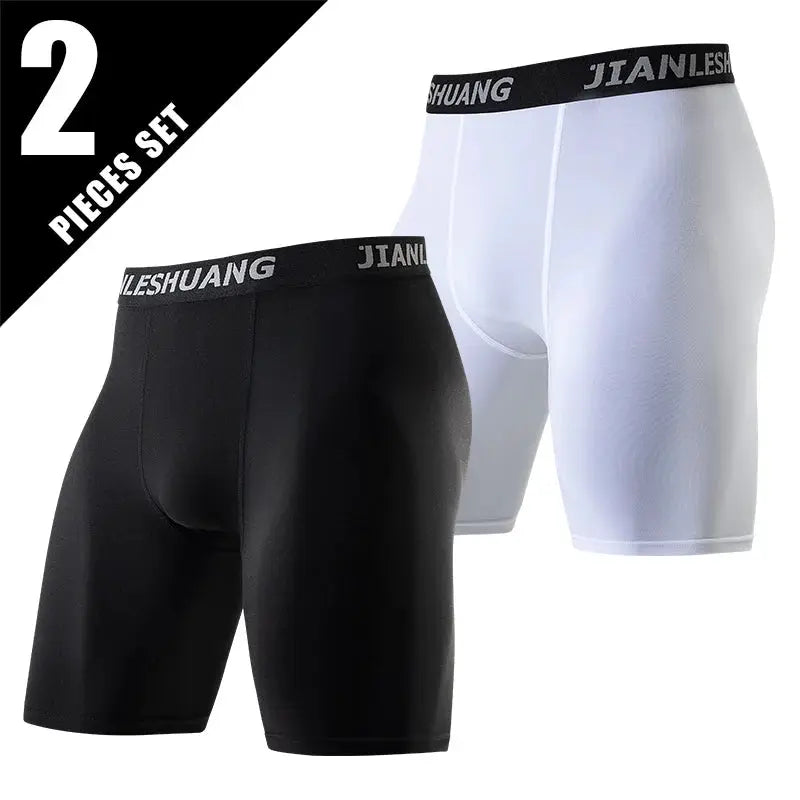 Two-piece men's athletic boxer shorts set in black and white with branded elastic waistband JIANLESHUANG