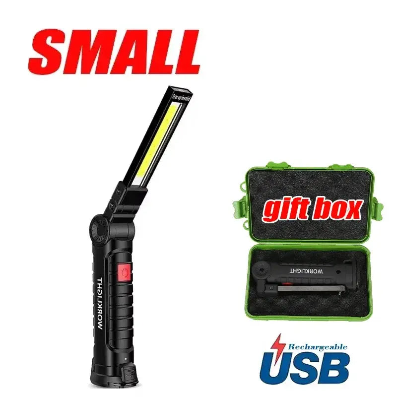 Simples Market portable COB LED work light, black, USB rechargeable with magnetic hook