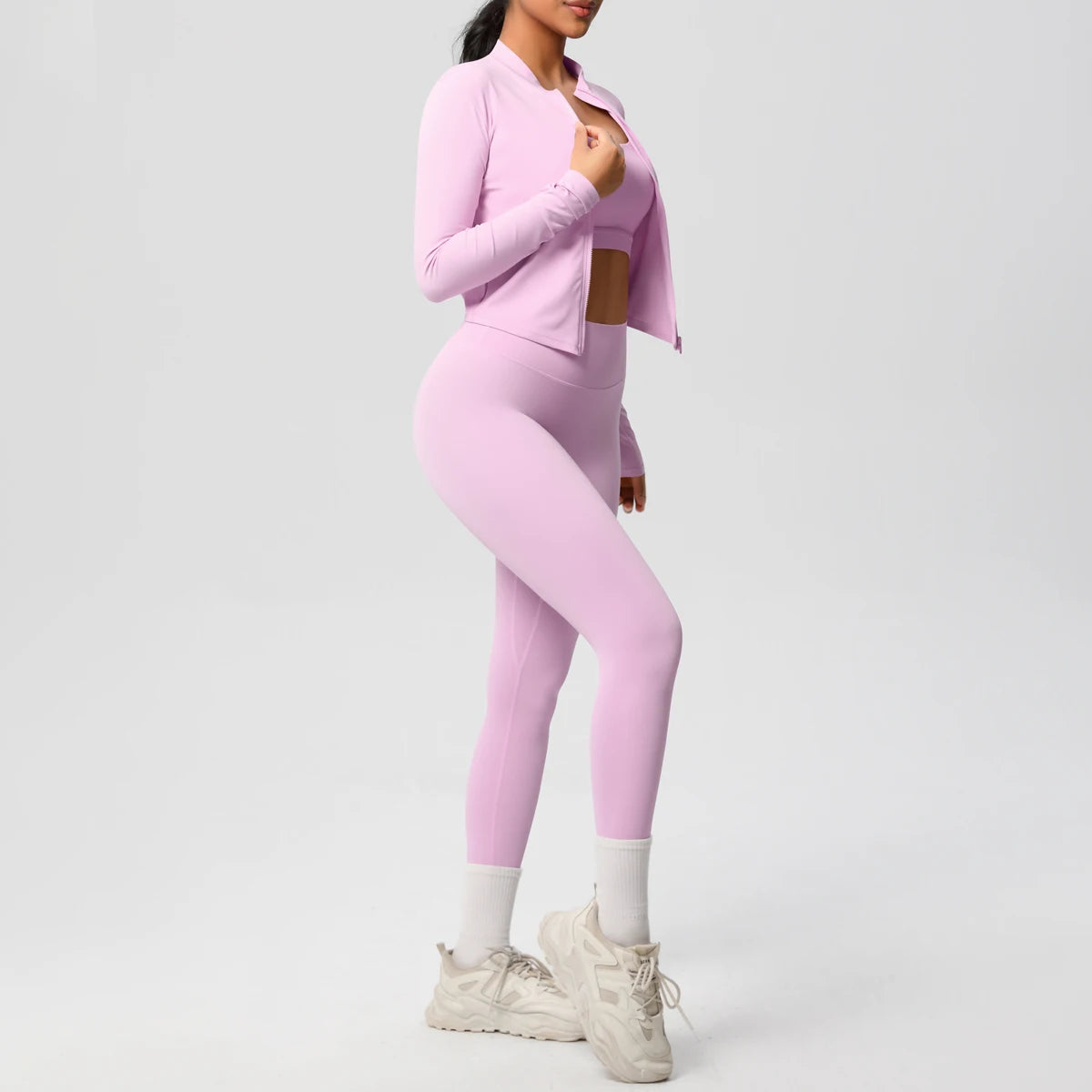 3 Piece Yoga Set for Women Sports Bra Zipper Jacket Leggings Gym Wear