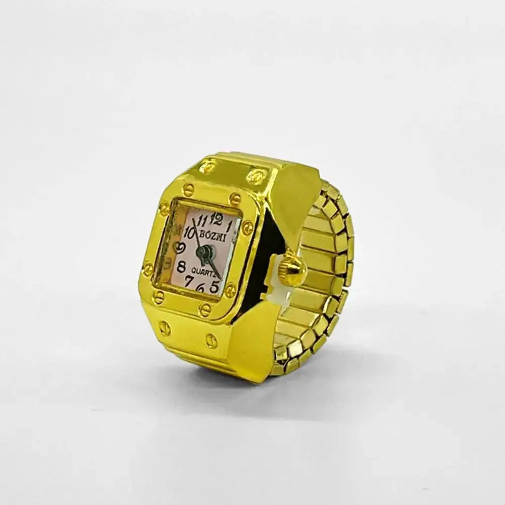 RetroPulse Heart Ring Watch With Adjustable Elastic Strap For Finger Sizes And Vintage Punk Roman Quartz Movement