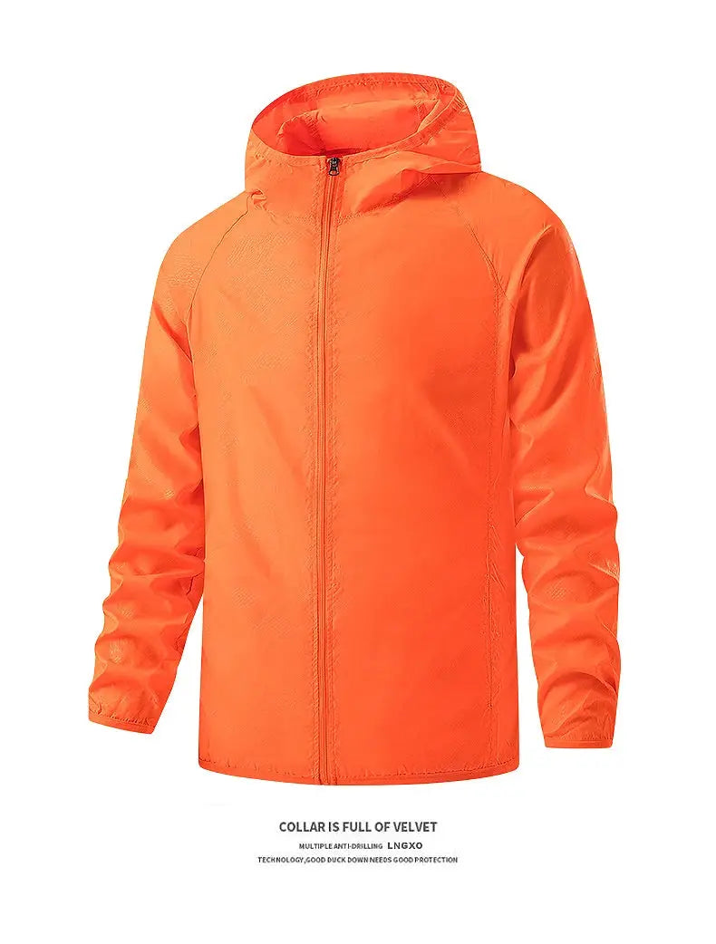 LNGXO waterproof hiking jacket, unisex orange windbreaker with hood, lightweight outdoor rain coat