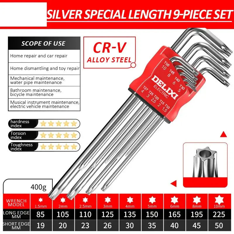 Delixi Electric Allen Key Set Hex Wrench Kit With Sleeve Universal Torque Long Metric For Motorcycles And Bicycles