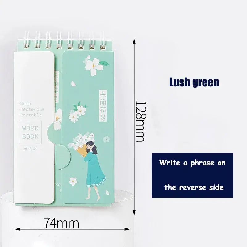 Notebook mint green floral cover with white strap, portable planner by Simples Market