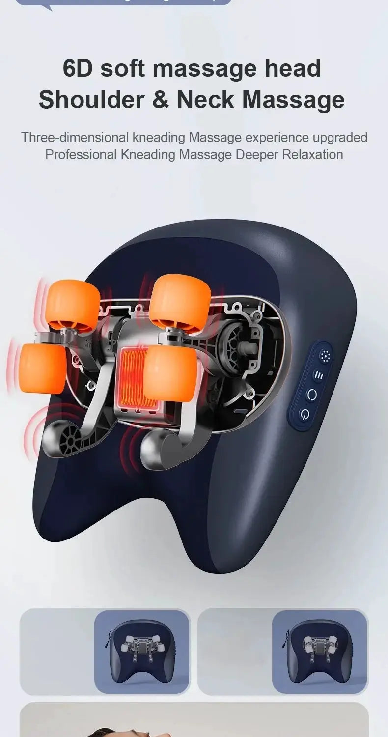 JAIYORL trapezius massage pillow with orange kneading rollers and dark blue shell for neck and shoulder use