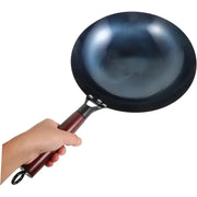 TraditionCraft Cast Iron Wok Pot Hand Forged Non Coated Surface With Wooden Handle That Stays Cool For Even Heat