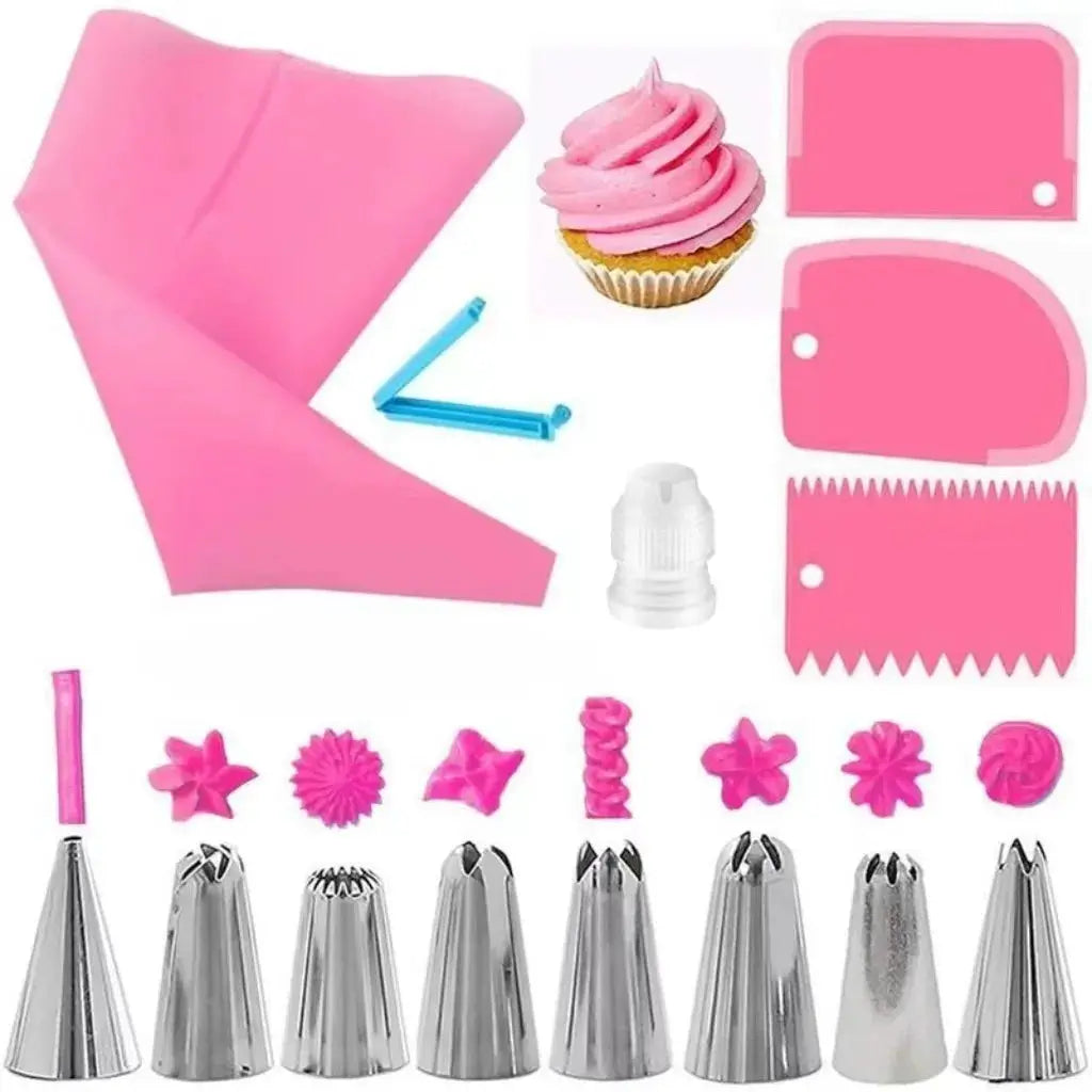 Silicone Piping Bags And Tips Set For Cake Decorating Reusable Pastry Tool With Stainless Steel Nozzles