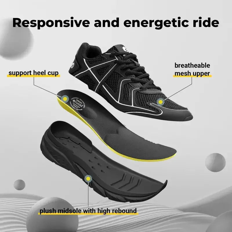 Fitville men's walking shoes, wide width, black breathable mesh upper with thick cushioned midsole