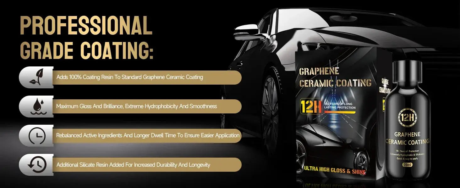 Graphene Ceramic Coating bottle and black box, 2 items, with gold text for professional car detailing