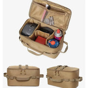 Large-capacity outdoor camping storage bag by Simples Market in khaki; ground-nail tool bag with utensil kit.