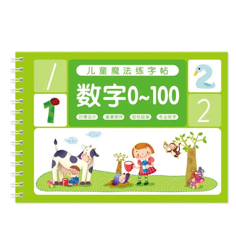 Reusable 3D Copybook For Kids Calligraphy Numbers Handwriting Practice And Math Writing Book