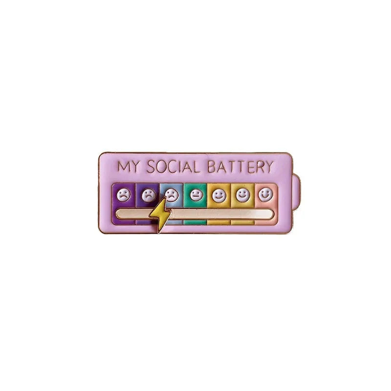 My Social Battery Mood Pins for Women and Men Zinc Alloy Brooches with Sliding Emotional States Seven Moods Gift