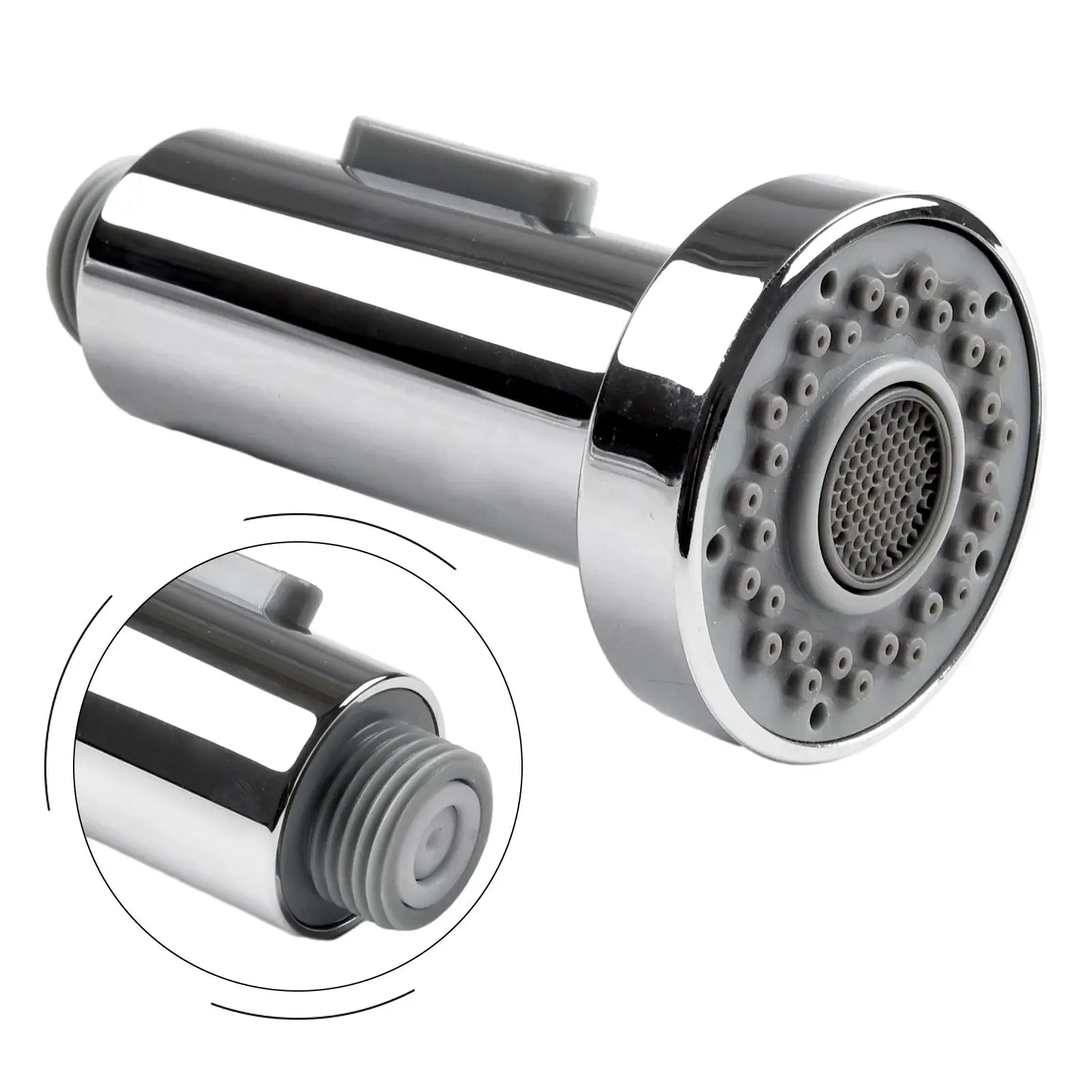 Chrome ABS kitchen faucet head replacement with pull-down spray nozzle and gray silicone nozzles