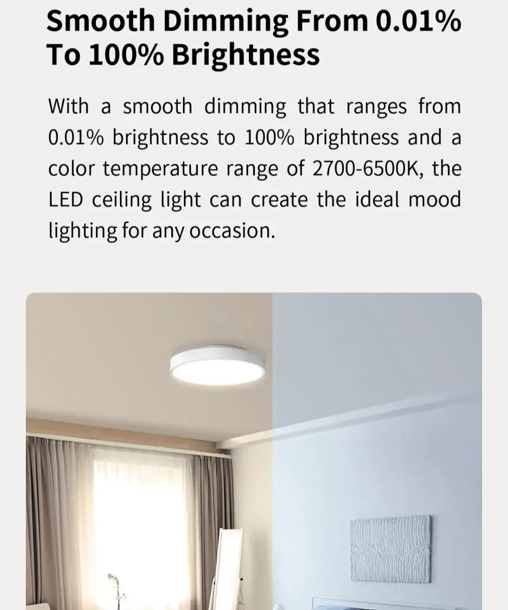 Yeelight Smart LED Ceiling Light PRO, white circular ceiling lamp with dimmable 2700-6500K and Wi-Fi control