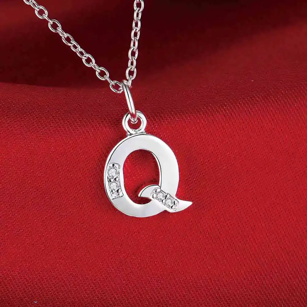 Q-shaped pendant necklace, 925 sterling silver with zircon stones, Simples Market