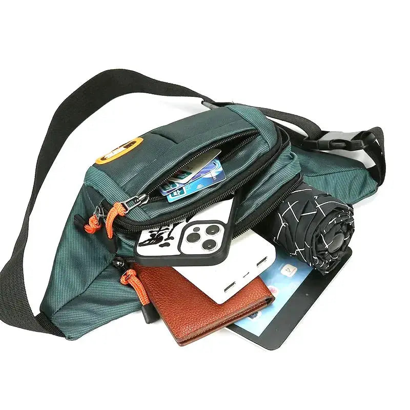 Oxford waterproof waist bag in green, multifunctional large-capacity fanny pack for men and women.