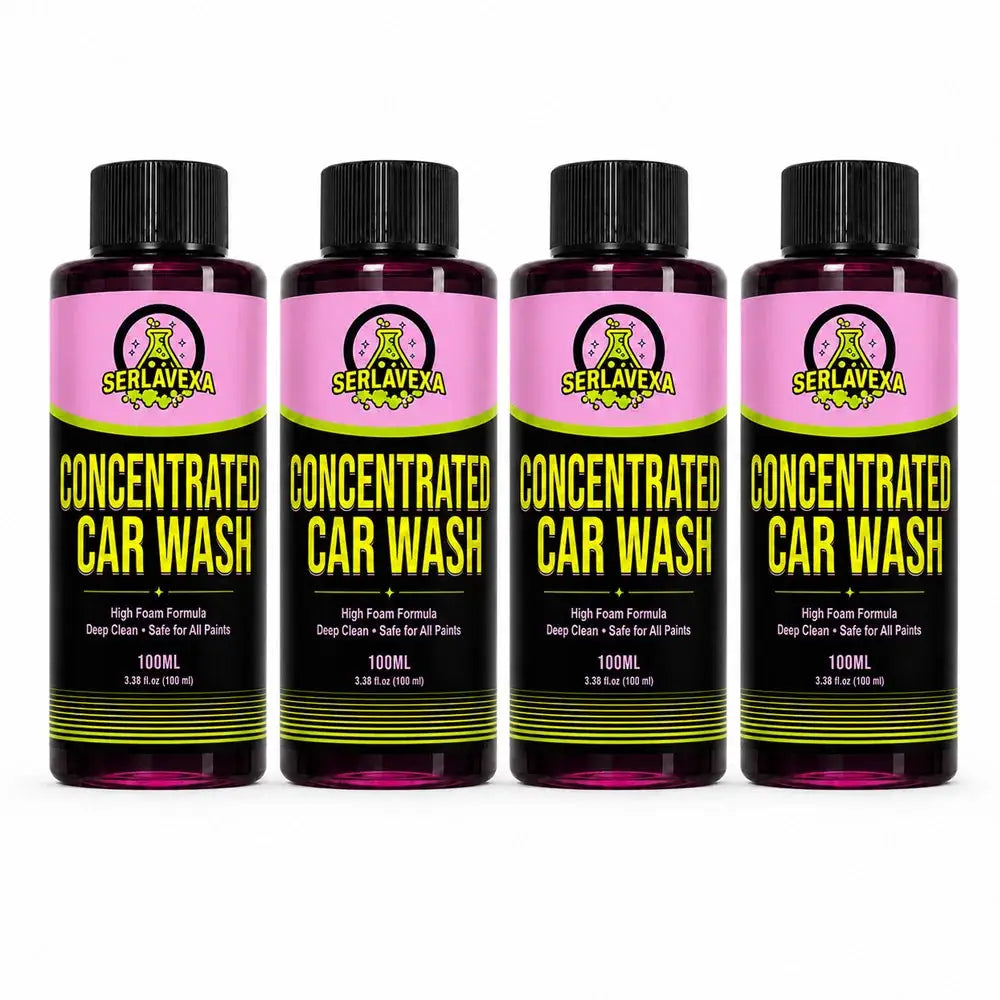SERLAVEXA Concentrated Car Wash bottles, four pink-labeled 100 ml containers.