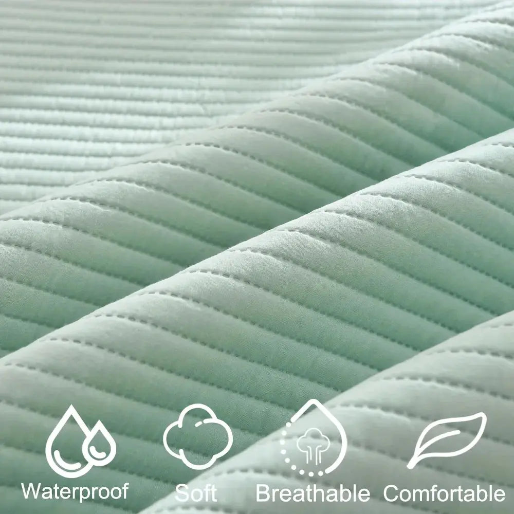 1pc mint-green quilted waterproof mattress protector, soft and breathable for single/double beds