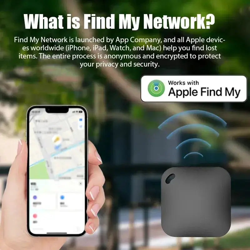 Smart Bluetooth GPS tracker by Simples Market; black square anti-loss device compatible with Apple Find My