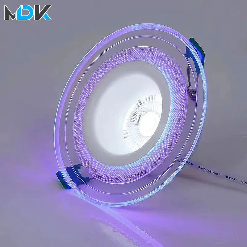 LED downlight recessed spotlight, 9W, 3-color switch, purple glow; MDK logo visible