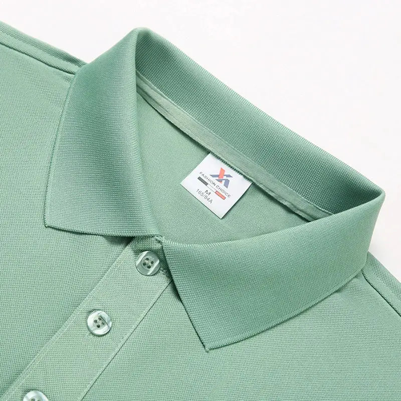 Men's polo shirt in sage green with short sleeves and button placket