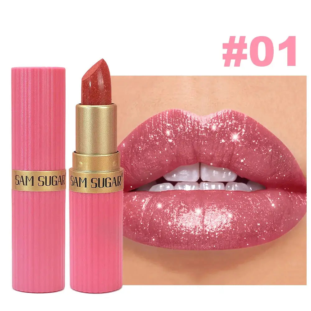 Pearlescent Pink Glitter Velvet Lipstick Waterproof Long Lasting Matte Shimmer Diamond Lipstick For Women Makeup Cosmetic