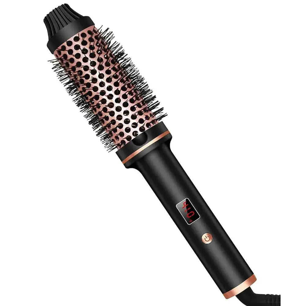 3-in-1 ionic hair curler, straightener and heated brush by Simples Market with rose-gold barrel and black handle.