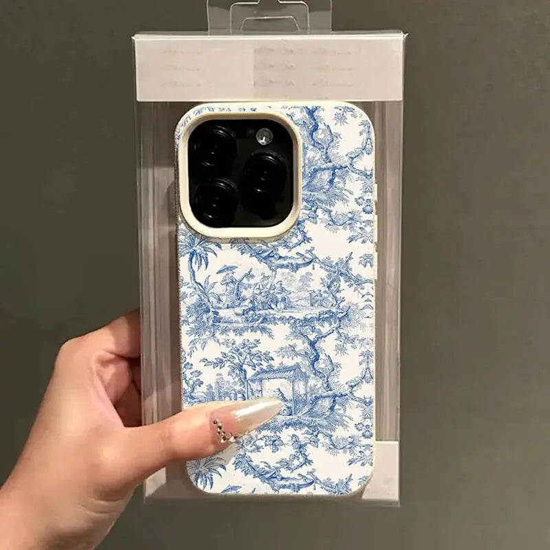Phone case Simples Market blue-and-white toile pattern, shockproof soft cover for iPhone models
