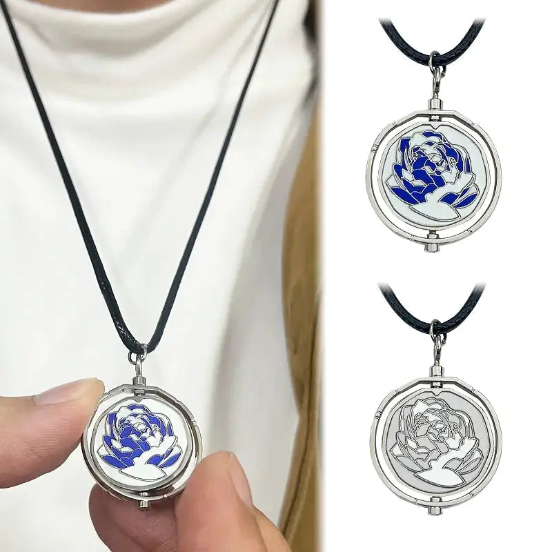 Arcane Jinx Blue Rose Rotatable Cosplay Necklace Backpack Pendant Halloween Party Gift For Fans