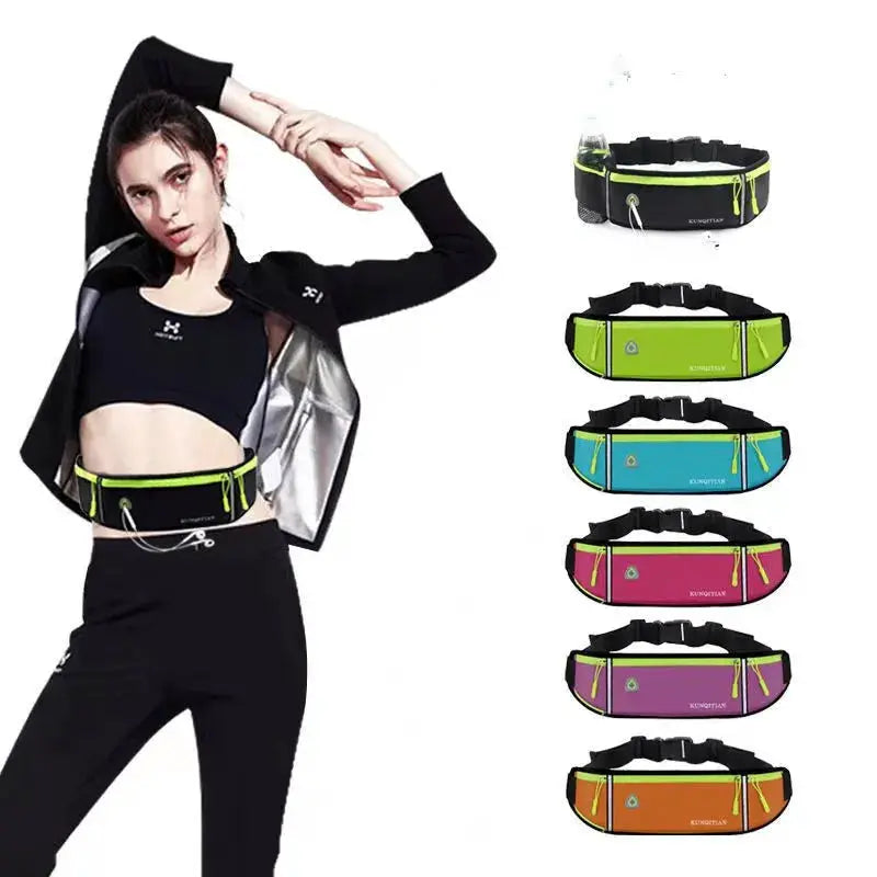 Fanny pack waist bag for running; lightweight, waterproof, breathable with neon zipper accents by Simples Market
